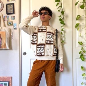Vintage Cream & Brown Fall Sweater